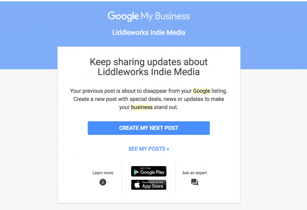 Google My Business Expire Posts