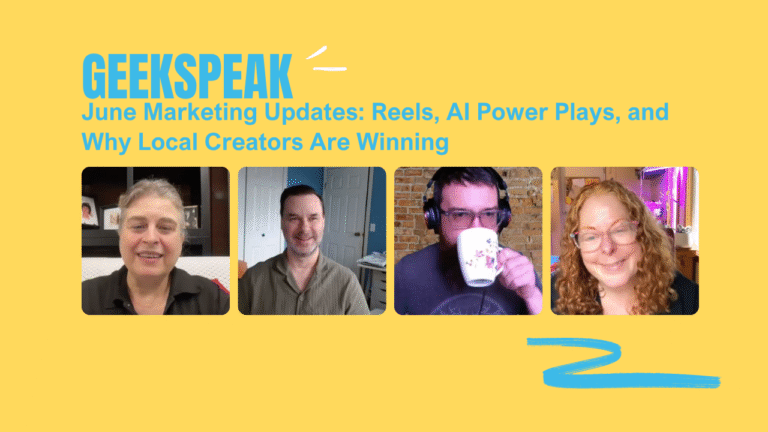 Podcasters in a virtual call talking about June 2025 Marketing updates.